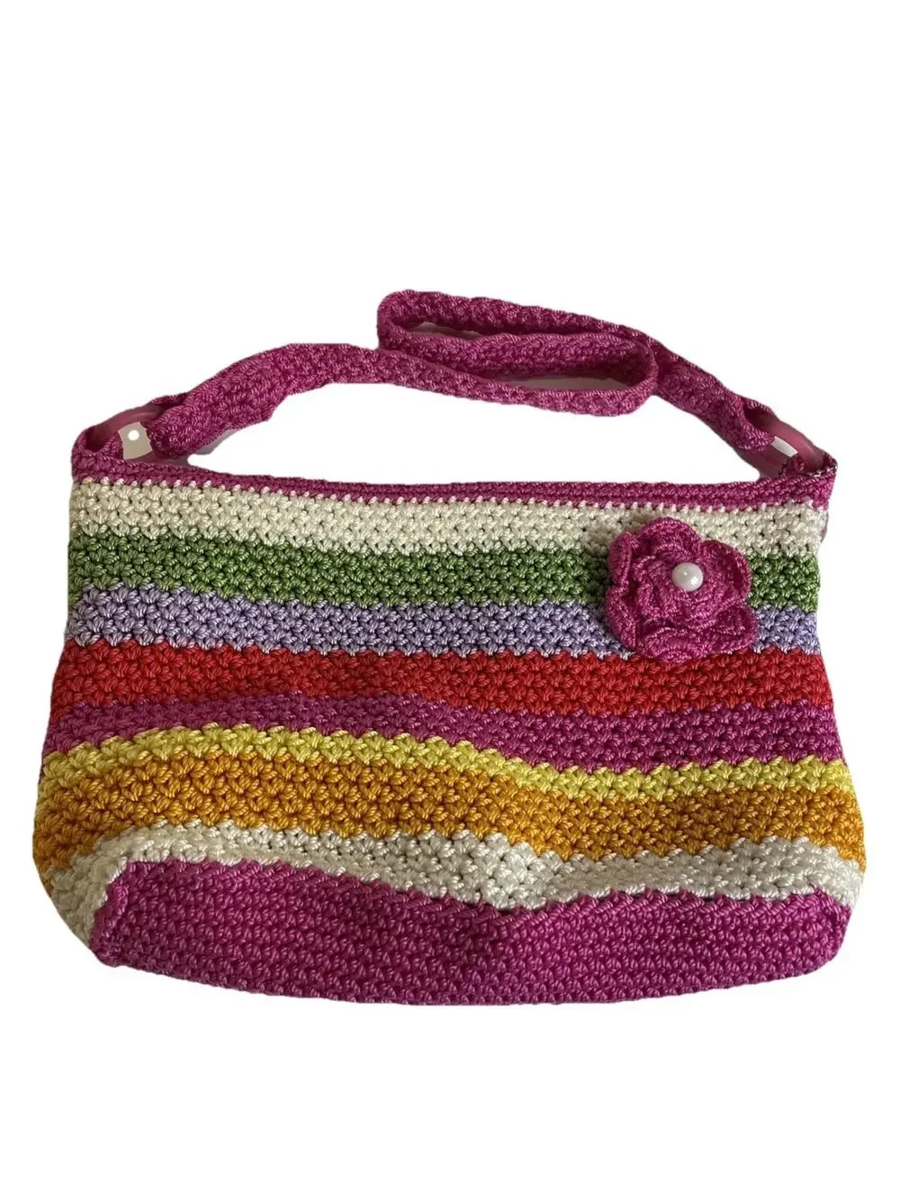 The Sak Striped Crochet Purse Shoulder Bag Pink Multicolor Shoulder Bag